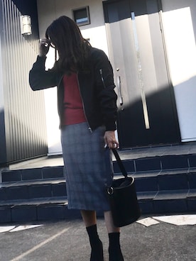 「グレンチェック」｜「アイテム（ラッピングキット）」を使った、あっきーなさん（レディース・156cm）の秋コーディネート