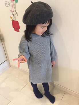 「アイテム（タイツ/ストッキング、ブルー系）」を使った、41024☺︎さん（キッズ・90cm）の冬コーディネート