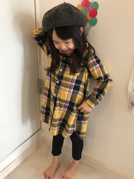 「アイテム（シャツワンピース、イエロー系）」を使った、41024☺︎さん（キッズ・90cm）の秋コーディネート