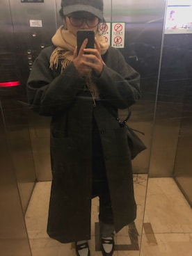 「HYKE」｜「アイテム（チェスターコート）」を使った、yanさん（レディース・162cm）の冬コーディネート