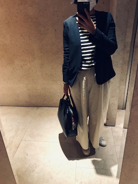 「united arrows」｜「アイテム（ノーカラージャケット）」を使った、yanさん（レディース・162cm）の春コーディネート