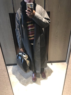 「HYKE」｜「アイテム（チェスターコート）」を使った、yanさん（レディース・162cm）の冬コーディネート