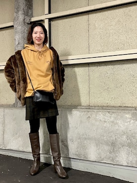 「ファーコート」｜「アイテム（パーカー）」を使った、nodokaさん（レディース・159cm）の冬コーディネート