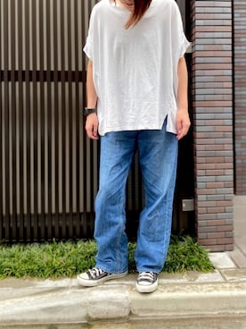 「LOWRYS FARM（ローリーズファーム）のCONEハイライズワイドデニム　800874（デニムパンツ）」を使った、Cbbaさん（レディース・165cm）の夏コーディネート