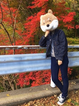 「チャックテイラー」｜「アイテム（デニムジャケット）」を使った、モンチッチと時々柴田さん（レディース・165cm）の秋コーディネート