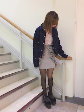 「merry jenny（メリージェニー）のアイテム（デニムジャケット）」を使った、harukaさん（レディース・164cm）の冬コーディネート