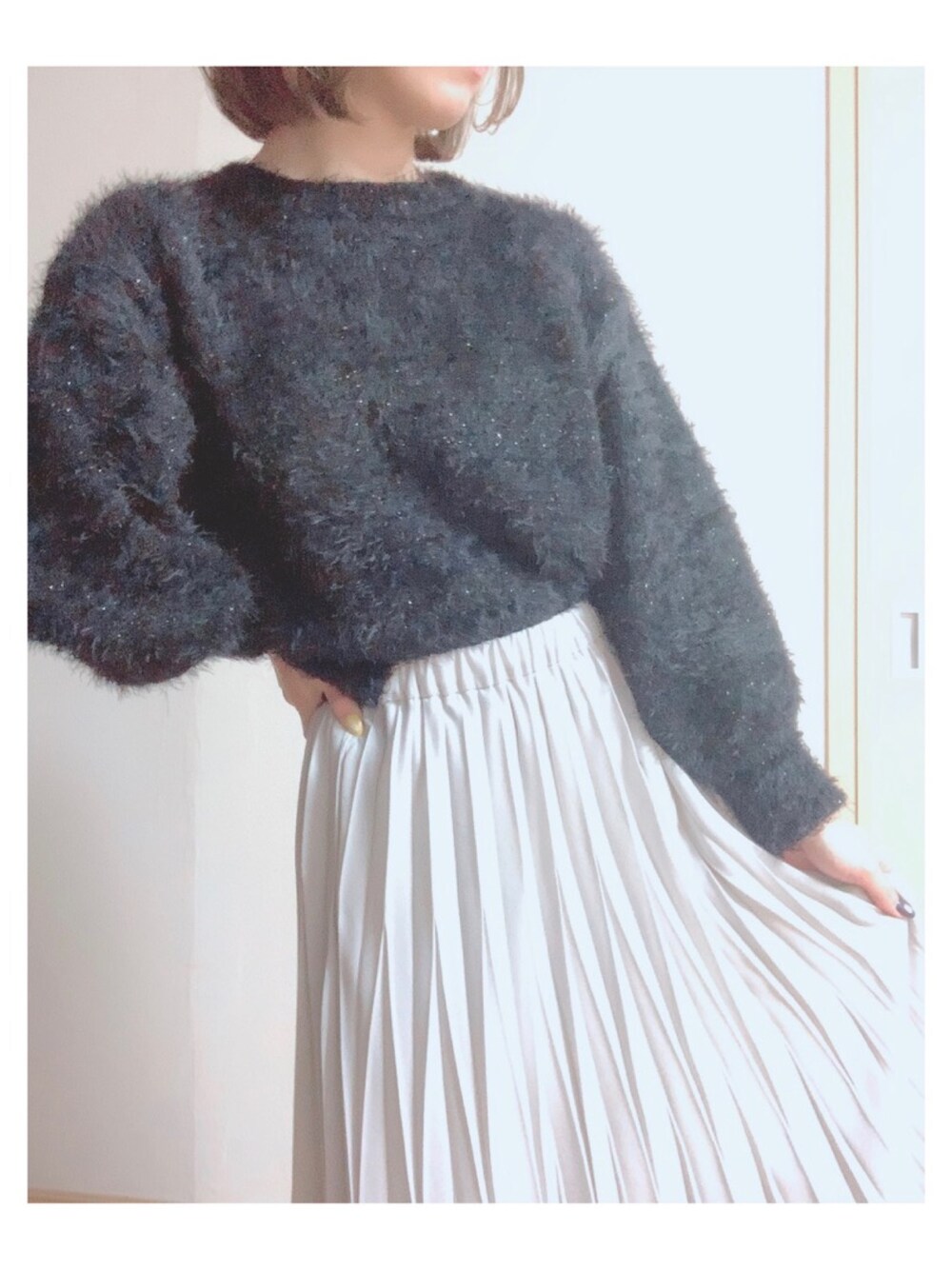 「冬コーデ、大人カジュアル、カジュアルコーデ、年末WEAR感謝祭、いいね、save、フォローお願いします🤑、GUコーデ、ニット、仕事納め、おしゃれさんと繋がりたい」｜「GUのアイテム（ニット/セーター、ブラック系）」を使った、atyuf663さん（レディース・155cm）の冬コーディネートの1枚目の写真