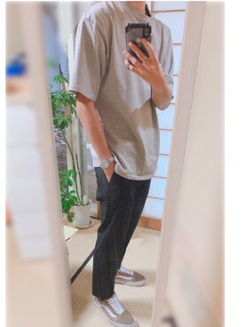 「WYM LIDNM（ウィム バイ リドム）の【WYM LIDNM】HEAVY WEIGHT BASIC BIG-TEE/カットソー（Tシャツ/カットソー、ベージュ系）」を使った、けいじさん（メンズ・175cm）の秋コーディネート