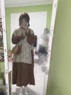 「Samansa Mos2（サマンサ モスモス）のフリルギャザーストライプワンピース（ワンピース、オレンジ系）」を使った、nekoさん（レディース・162cm）の秋コーディネート