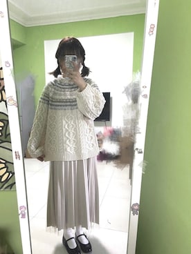 「Crisp（クリスプ）のノルディックケーブルニット（ニット/セーター、ベージュ系）」を使った、nekoさん（レディース・162cm）の冬コーディネート