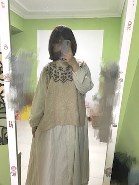 「Samansa Mos2（サマンサ モスモス）のジャカードニットベスト（ニット/セーター、ベージュ系）」を使った、nekoさん（レディース・162cm）の春コーディネート