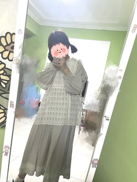 「Samansa Mos2（サマンサ モスモス）の胸元重ねレースワンピース（ワンピース、ホワイト系）」を使った、nekoさん（レディース・162cm）の春コーディネート