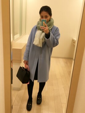 「フユコーデ」｜「アイテム（ノーカラージャケット）」を使った、ATTSUさん（レディース・163cm）の冬コーディネート