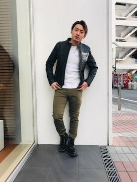 「コーディネート」｜「アイテム（ライダースジャケット）」を使った、Ｋ長袖愛好会さん（メンズ・170cm）の冬コーディネート