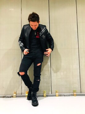 「新作」｜「アイテム（ライダースジャケット）」を使った、Ｋ長袖愛好会さん（メンズ・170cm）の冬コーディネート