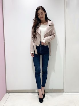 「LIPSERVICE（リップサービス）のアイテム（ライダースジャケット）」を使った、suzuさん（レディース・163cm）の冬コーディネート