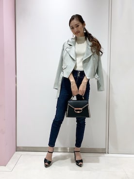 「LIPSERVICE（リップサービス）のアイテム（ライダースジャケット）」を使った、suzuさん（レディース・163cm）の冬コーディネート
