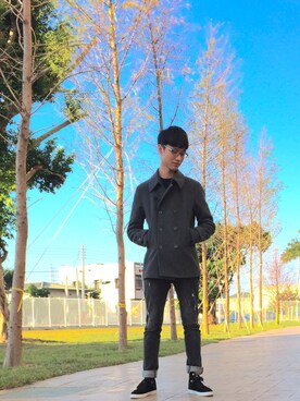 「GU（ジーユー）のアイテム（ダッフルコート）」を使った、盧承佳さん（メンズ・179cm）の冬コーディネート