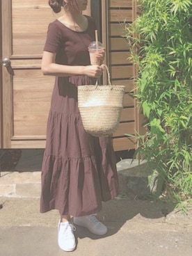 「ベトナムのアイテム（トートバッグ、ベージュ系）」を使った、maaiiさん（レディース・164cm）の夏コーディネート