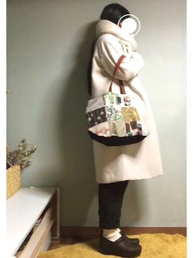 「ミナペルホネン」｜「アイテム（ノーカラージャケット）」を使った、cazcoさん（レディース・157cm）の冬コーディネート