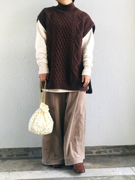 「FIL DE FER（フィルデフェール）のアイテム（パンツ）」を使った、cazcoさん（レディース・157cm）の冬コーディネート
