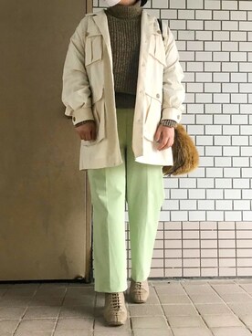「ぽっちゃりコーデ」｜「アイテム（ジャケット/アウター、ホワイト系）」を使った、cazcoさん（レディース・157cm）の冬コーディネート