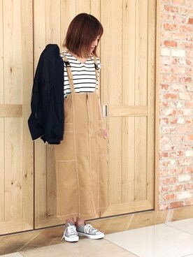 「Green　Parks（グリーンパークス）のアイテム（オールインワン・サロペット）」を使った、maikoさん（レディース・157cm）の夏コーディネート