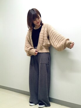 「Green　Parks（グリーンパークス）の・リブカットワイドパンツ（その他パンツ）」を使った、maikoさん（レディース・157cm）の秋コーディネート