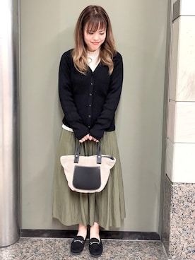 「Green　Parks（グリーンパークス）の・SUGAR SPOON リブニットカーディガン（カーディガン/ボレロ、ブラック系）」を使った、maikoさん（レディース・157cm）の秋コーディネート