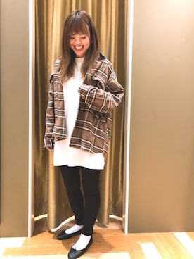 「スキニー」｜「アイテム（チュニック）」を使った、maikoさん（レディース・157cm）の冬コーディネート