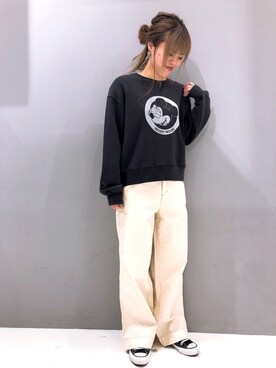 「CRAFT STANDARD BOUTIQUE（クラフトスタンダードブティック）の配色ステッチワイドパンツ　＊＊（その他パンツ、ホワイト系）」を使った、maikoさん（レディース・157cm）の春コーディネート