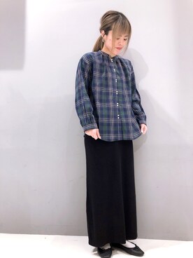 「CRAFT STANDARD BOUTIQUE（クラフトスタンダードブティック）の【2020SS】DOUBLE BUTTON SHIRT/フロントボタンスタンドカラーシャツ●＊（シャツ/ブラウス、ブルー系）」を使った、maikoさん（レディース・157cm）の春コーディネート