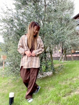「CRAFT STANDARD BOUTIQUE（クラフトスタンダードブティック）の綿ブロードポケット付きBIGシャツ（シャツ/ブラウス、ベージュ系）」を使った、maikoさん（レディース・157cm）の秋コーディネート