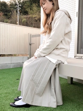 「CRAFT STANDARD BOUTIQUE（クラフトスタンダードブティック）のMEXICAN HOODIE/スキッパープルパーカー〇＊（パーカー、ホワイト系）」を使った、maikoさん（レディース・157cm）の冬コーディネート