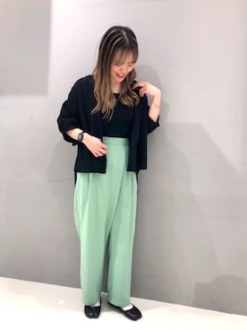 「CRAFT STANDARD BOUTIQUE（クラフトスタンダードブティック）のギャザー半袖ブラウス　＊◇（シャツ/ブラウス、ブラック系）」を使った、maikoさん（レディース・157cm）の夏コーディネート