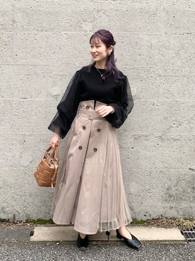 「トレンチスカート」｜「アイテム（アクセサリー）」を使った、MiOさん（レディース・155cm）の冬コーディネート