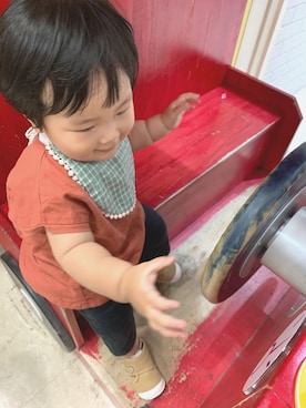 「アイテム（スタイ/よだれかけ、グリーン系）」を使った、sakuさん（キッズ・61cm）の夏コーディネート