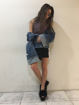 「envym_staff」｜「アイテム（デニムジャケット）」を使った、ENVYM_RIKAさん（レディース・160cm）の夏コーディネート