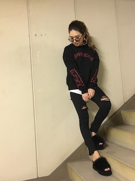 「ファーサンダル」｜ENVYM_RIKAさん（レディース・161cm）の秋コーディネート