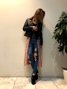 「ENVYM（アンビー）のアイテム（ライダースジャケット）」を使った、ENVYM_RIKAさん（レディース・161cm）の春コーディネート