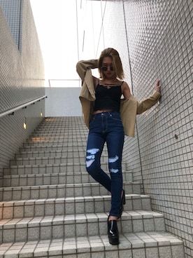 「アイテム（キャミソール、ブラック系）」を使った、ENVYM_RIKAさん（レディース・161cm）の夏コーディネート