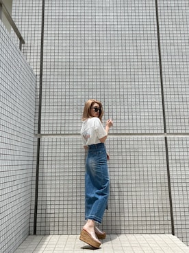 「アイテム（デニムスカート）」を使った、ENVYM_RIKAさん（レディース・161cm）の夏コーディネート