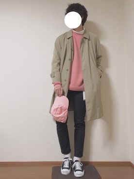 「ジャックパーセル」｜「アイテム（トレンチコート）」を使った、のむさんさん（メンズ・185cm）の冬コーディネート