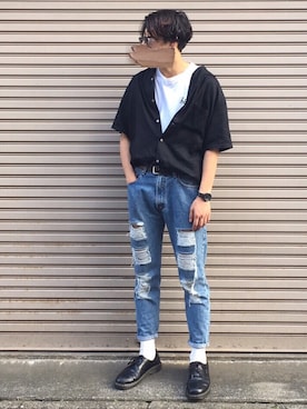 「Dr. Martens（ドクターマーチン）のDr.Martens (ドクターマーチン)/1461 3EYE GIBSON SHOES（その他シューズ）」を使った、のむさんさん（メンズ・185cm）の夏コーディネート