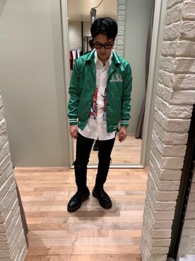 「長袖シャツ」｜「アイテム（スタジャン）」を使った、t.さん（メンズ・165cm）の秋コーディネート