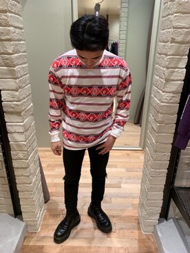 「HYSTERIC GLAMOUR（ヒステリックグラマー）のGIRLS BORDER総柄ジャカード リブ付Tシャツ（Tシャツ/カットソー）」を使った、t.さん（メンズ・165cm）の秋コーディネート