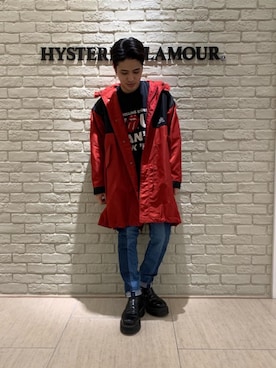 「アイテム（ミリタリージャケット、レッド系）」を使った、t.さん（メンズ・165cm）の秋コーディネート