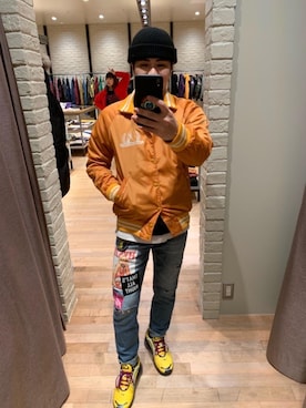 「スキニー」｜「アイテム（スタジャン）」を使った、t.さん（メンズ・165cm）の冬コーディネート