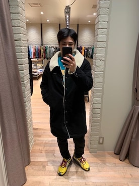 「HYSTERIC GLAMOUR（ヒステリックグラマー）のアイテム（ステンカラーコート）」を使った、t.さん（メンズ・165cm）の冬コーディネート