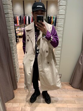 「HYSTERIC GLAMOUR（ヒステリックグラマー）のアイテム（トレンチコート）」を使った、t.さん（メンズ・165cm）の冬コーディネート